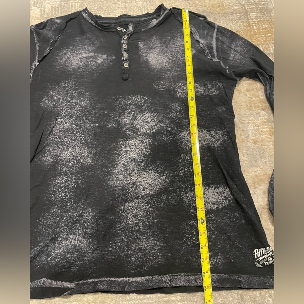 VTG Affliction Live Fast Long-Sleeve Henley Shirt Distressed Black Lava Size XL - Picture 8 of 9